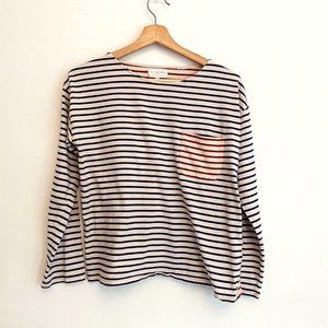 Chinti & Parker | Stripe Cotton Long-Sleeve Pocket Crewneck Tee | Small